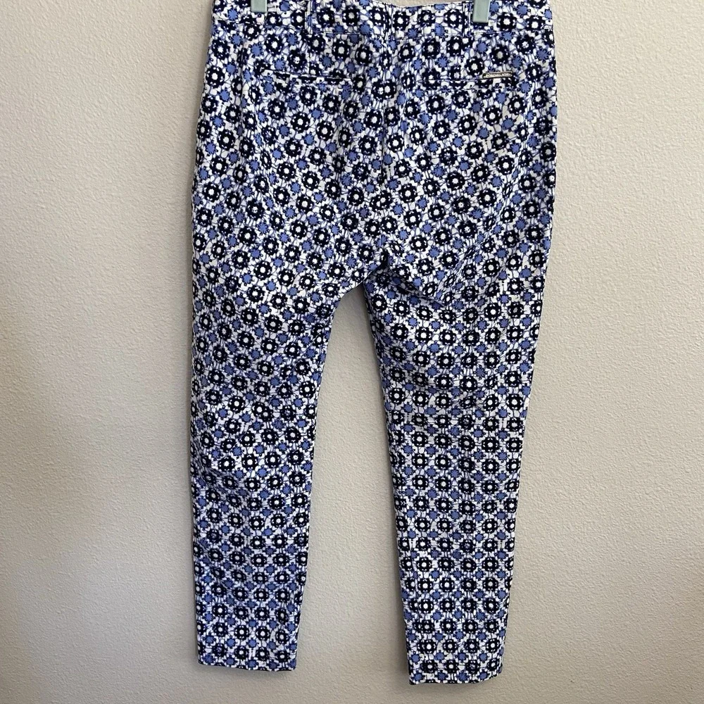 Michael Kors Women's Blue White Geometric Print Chino Straight Leg Dress Pants 8